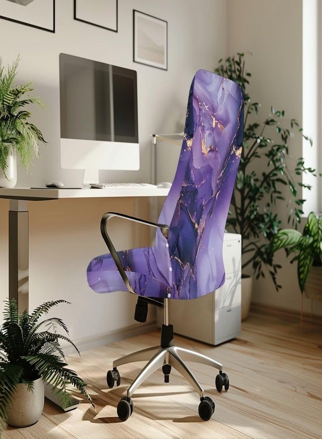 Wanyint Marble Violet Gold Stretch Office Chair Cover for Desk Computer Chair Removable Boss Rotating Office Chair Slipcover Protective High Back Chair Slipcover, L - Image 3